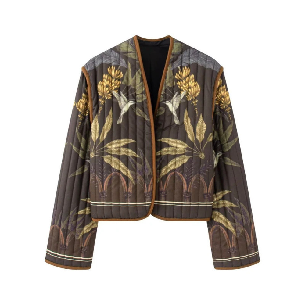 ZARA Casual Simple Botanical Print Quilted Jacket